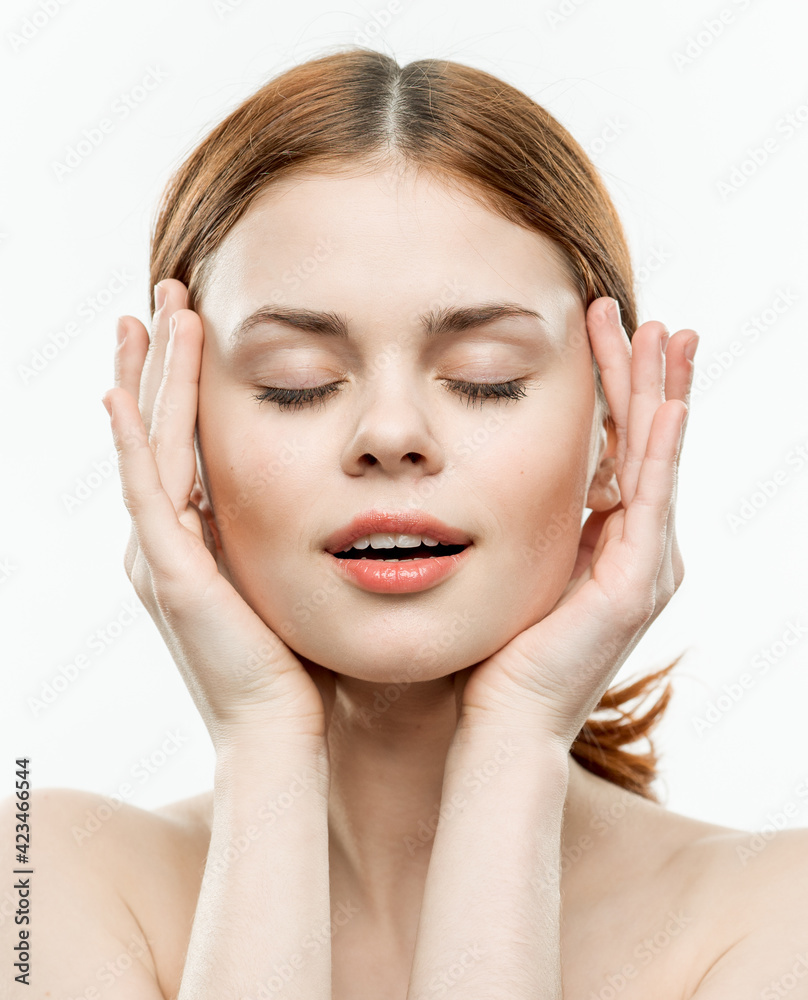 attractive woman naked shoulders cosmetics closed eyes attractive woman naked shoulders cosmetics closed eyes