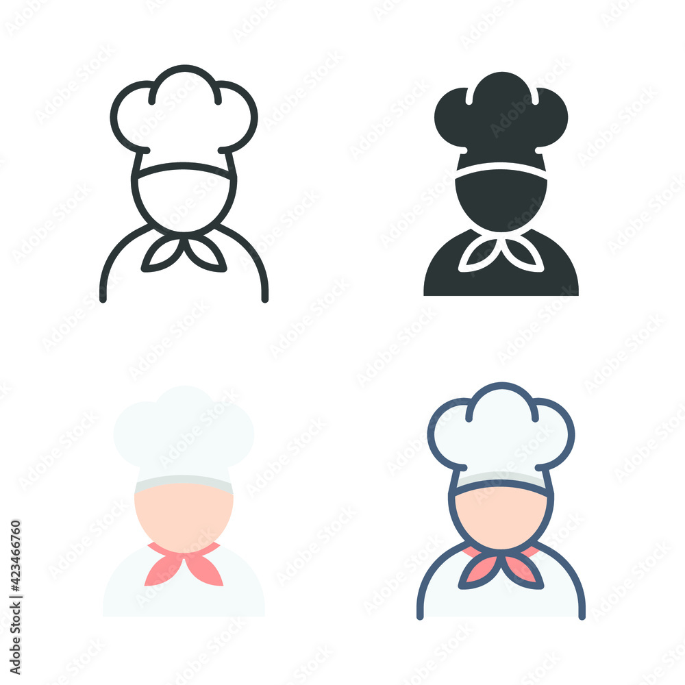 chef icon, cook, logo, solid outline flat style. Chef in a cooking hat. Kitchen and restaurant serving concept for catering food service. Vector illustration. design on white background. EPS 10 chef icon, cook, logo, solid outline flat style. Chef in a cooking hat. Kitchen and restaurant serving concept for catering food service. Vector illustration. design on white background. EPS 10