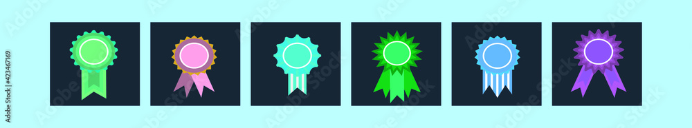 set of cockade with ribbon cartoon icon design template with various models. vector illustration isolated on blue background set of cockade with ribbon cartoon icon design template with various models. vector illustration isolated on blue background