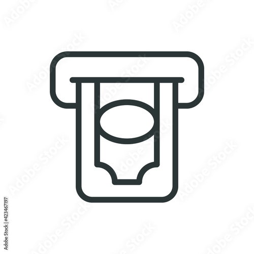 Money from atm icon, deposit, isolated outline style. Insert cash credit card icon. Shopping sign. Bank card slot finance automated teller machine Vector illustration design on white background EPS10