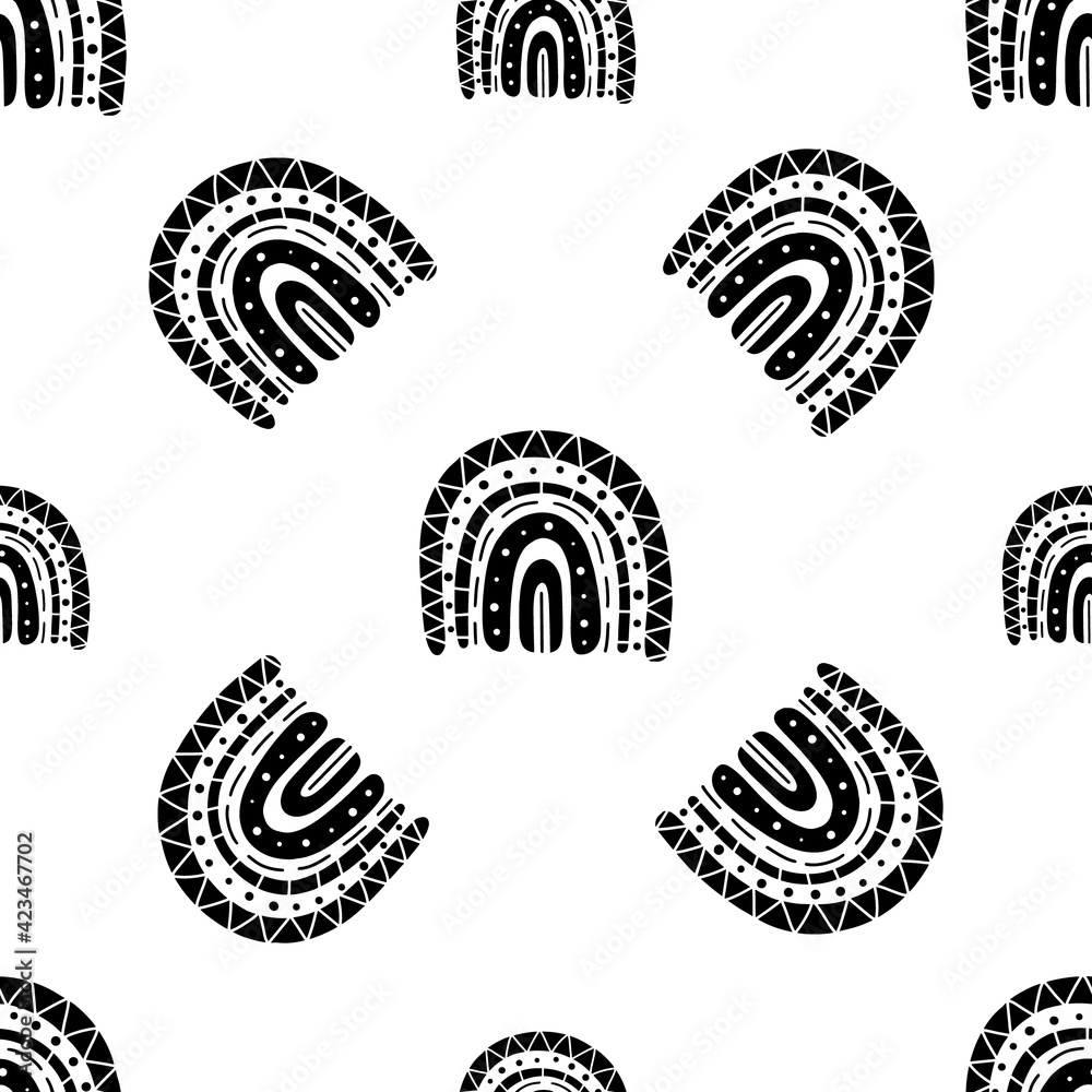 Rainbow black and white pattern. Black rainbow pattern. Hand-drawn vector illustration in a minimalistic Scandinavian style Rainbow black and white pattern. Black rainbow pattern. Hand-drawn vector illustration in a minimalistic Scandinavian style
