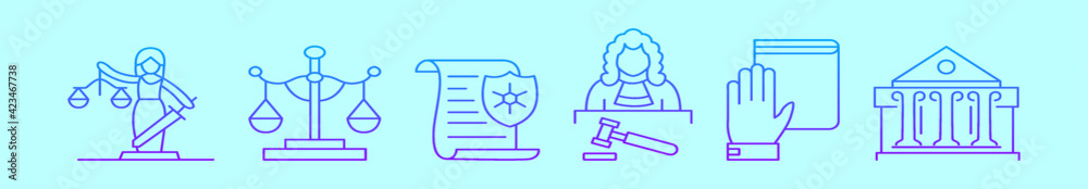 set of justice element cartoon icon design template with various models. vector illustration isolated on blue background set of justice element cartoon icon design template with various models. vector illustration isolated on blue background