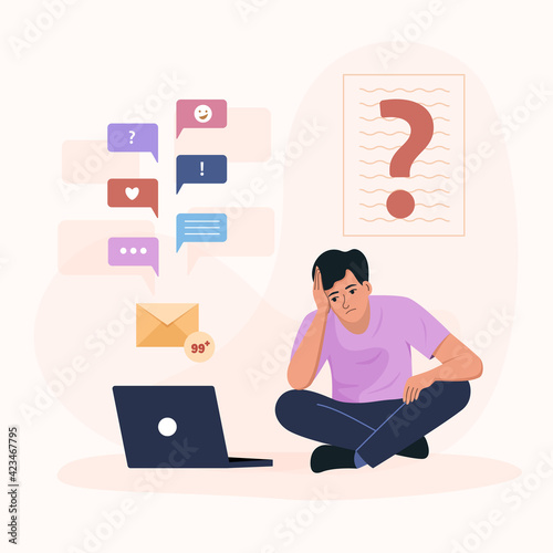 Stressed man gets too much information in network.