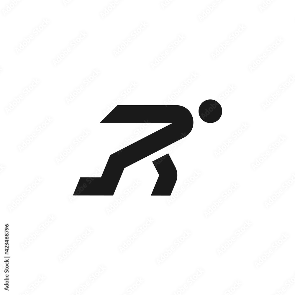 Letter R for Run Logo. Typography of R Initial forms running people Letter R for Run Logo. Typography of R Initial forms running people
