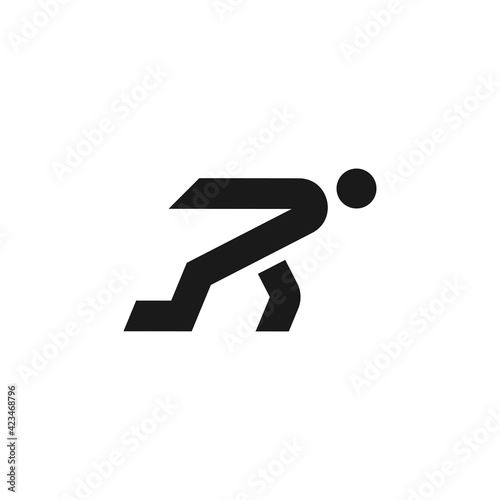 Letter R for Run Logo. Typography of R Initial forms running people