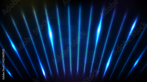 abstract futuristic background of blue empty stage and neon lighting spotlgiht stage background