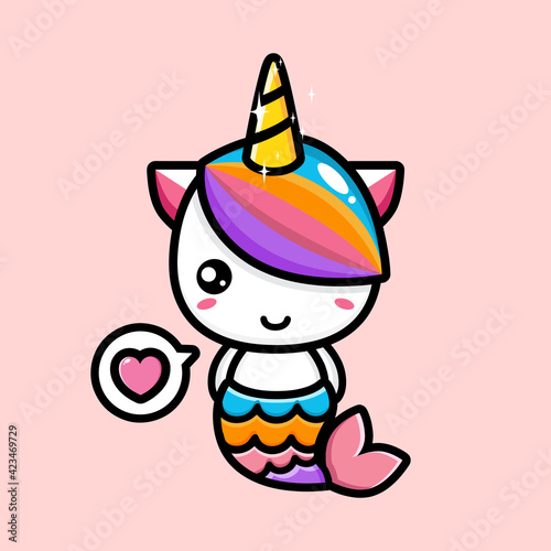 cartoon cute unicorn mermaid vector design