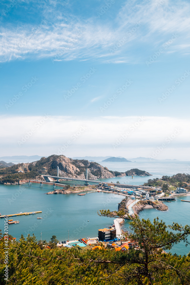 Panoramic view of Gogunsan Islands from Daejangbong peak in Gunsan, Korea