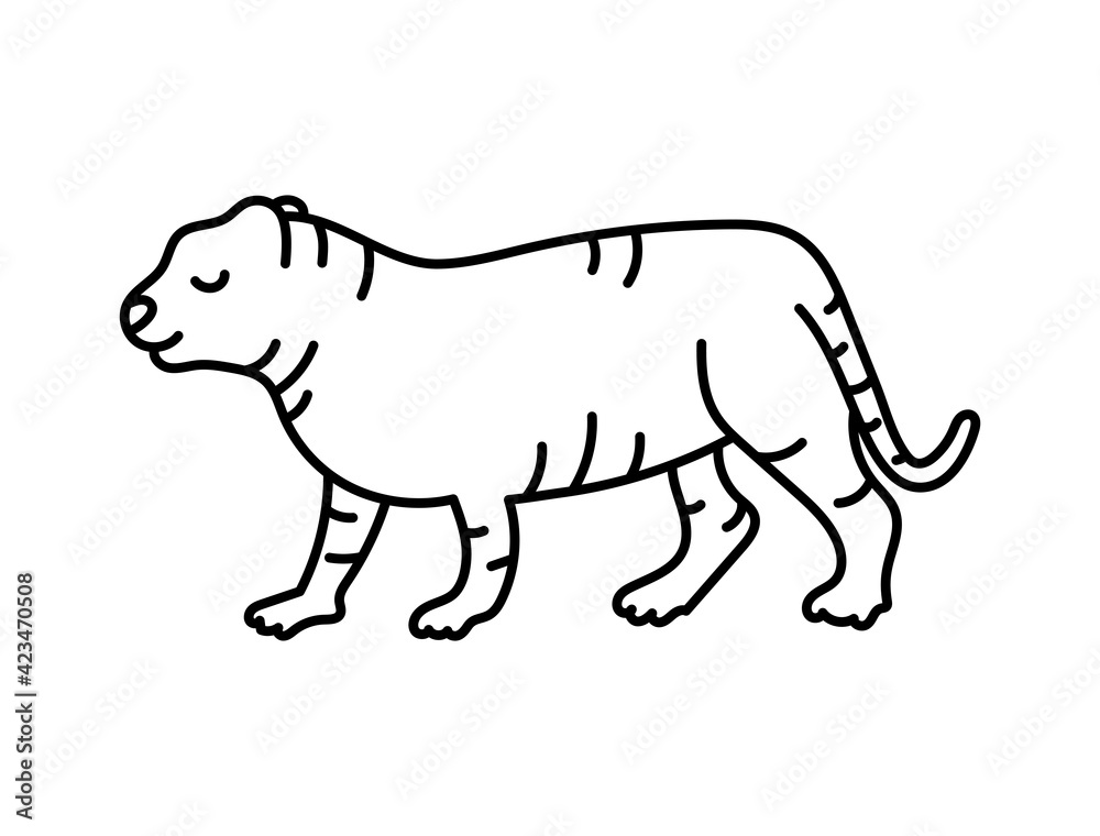 Tiger sketch. Chinese horoscope 2022 year. Animal symbol vector. Black line doodle illustration. Editable path