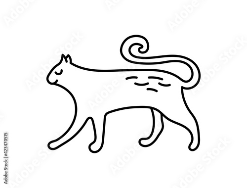 Cat. Chinese horoscope 2023 year. Animal symbol vector illustration. Black line doodle sketch. Editable path