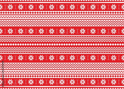 Vector seamless red winter ornament for sweater and fabric with snowflakes. Ornament of the northern peoples. Background for printing