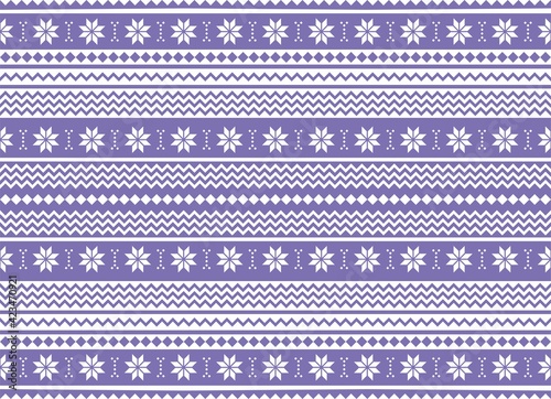 Vector seamless lilac winter ornament for sweater and fabric with snowflakes. Ornament of the northern peoples. Background for printing