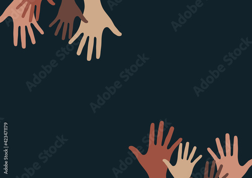 Raised hands, open palms. The concept of charity, volunteering, love, kindness, equality, racial and social issues. Vector illustration photo
