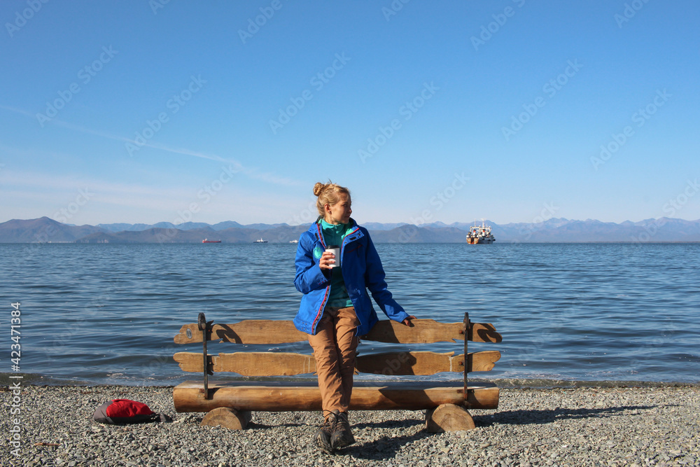 Trekking around volcanoes of Kamchatka in fall season. Northern pristine nature.