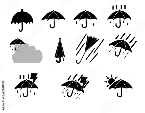 雨の天気をイメージした傘のアイコン「黒色」