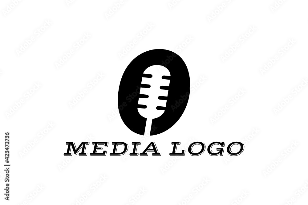 Vector logo element with microphone illustration in negative space and initials Vector logo element with microphone illustration in negative space and initials