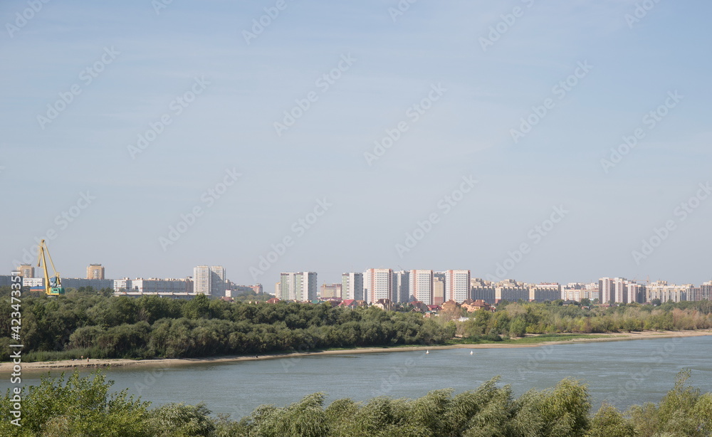 Russia Siberia Omsk metro bridge view of the Irtysh River summer Russia Siberia Omsk metro bridge view of the Irtysh River summer