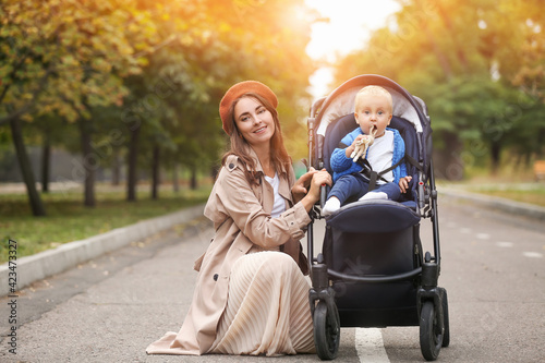 Woman and her cute baby in ...