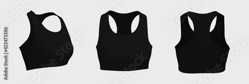 Women’s sports bra mockup in front and side views, design presentation for print, 3d illustration, 3d rendering photo