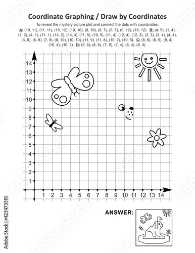 This is Easter holiday themed coordinate graphing, or draw by coordinates, and coloring page math worksheet with chocolate bunny mystery picture. Answer included.
