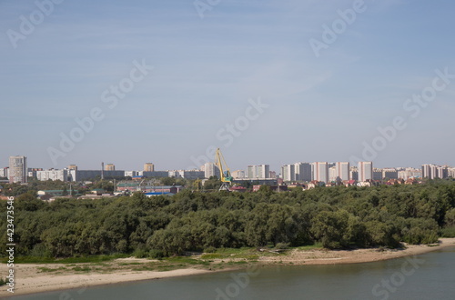 Russia Siberia Omsk metro bridge view of the Irtysh River summer
