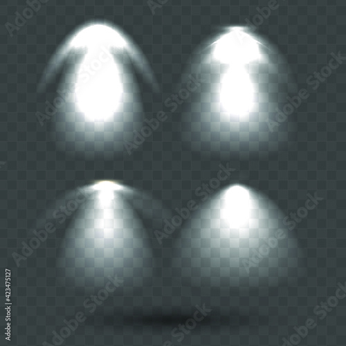 Set vector white spotlights. Scene light effects. Eps10 vector illustration.
