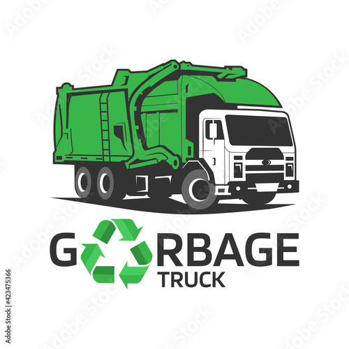 Modern Garbage truck vector illustration with recycle icon