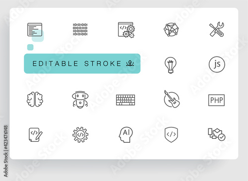 Programming and code. Set of vector icons with editable contour.