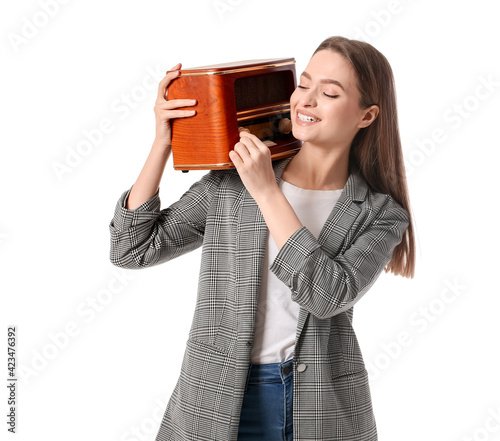 Young woman with retro radi...
