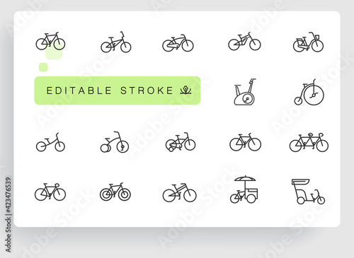 Fototapet Bicycle types vector linear icons set