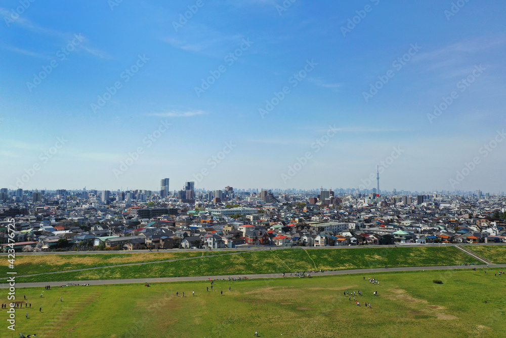 江戸川上空からの東京の空撮