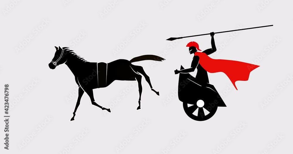 spartan warrior on a chariot with a red cloak 2 d animation