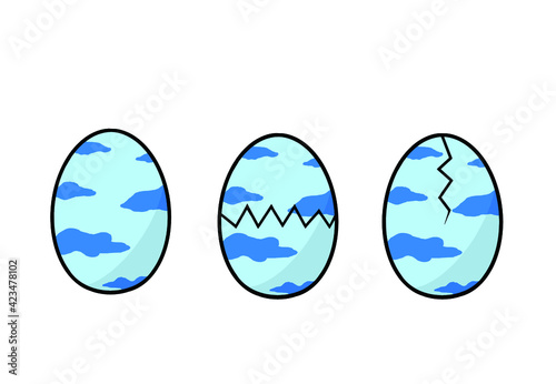 Blue egg and cracked egg