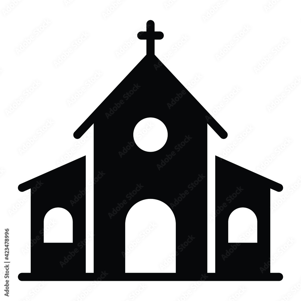 church, flat religious building Silhouette, Black Glyph icon. church, flat religious building Silhouette, Black Glyph icon.