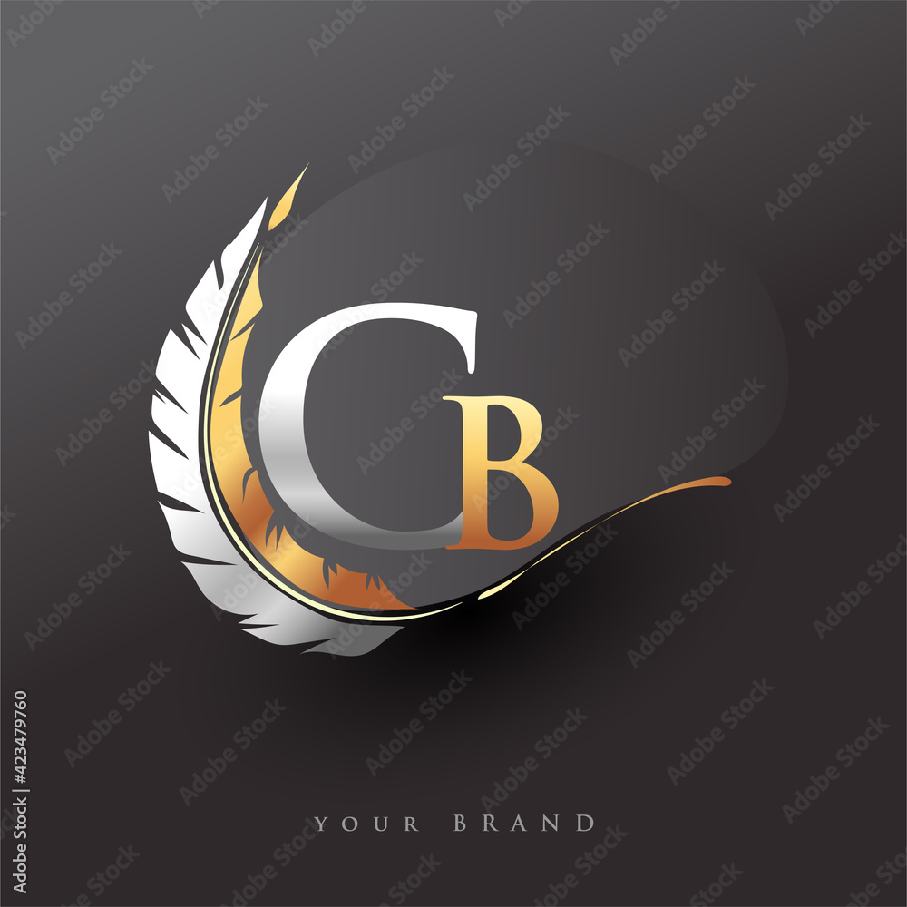 Initial letter CB logo with Feather Gold And Silver Color, Simple and ...