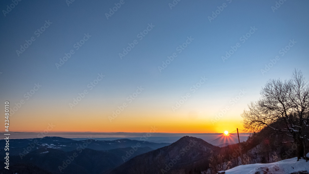 Winter sunset in the hills of Slovenia