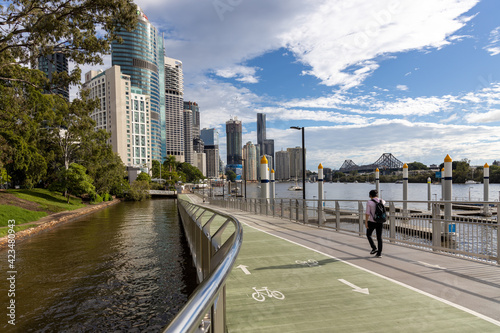 Obraz na płótnie The iconic riverwalk and Brisbane Cityscape along the Brisbane River in Queensland on March 24th 2021 w salonie