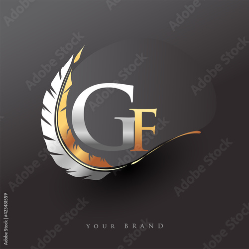 Initial letter GF logo with Feather Gold And Silver Color, Simple and Clean Design For Company Name. Vector Logo for Business and Company.