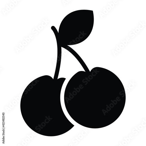 cherries, fruit Silhouette, Black Glyph icon.