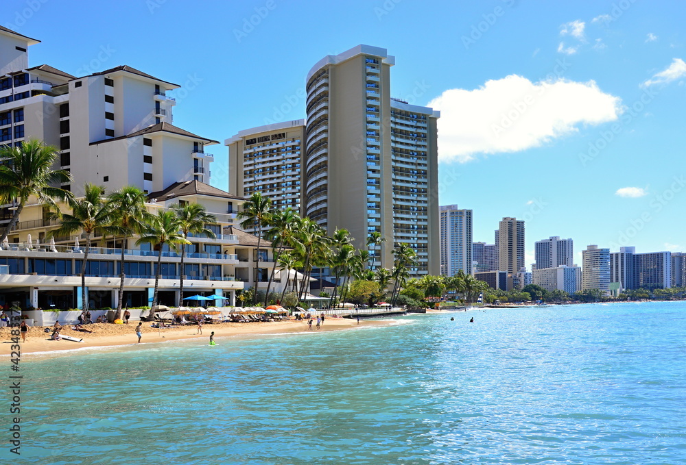 Fototapeta premium Waikiki Beach auf der Insel Oahu, Honolulu, Hawaii