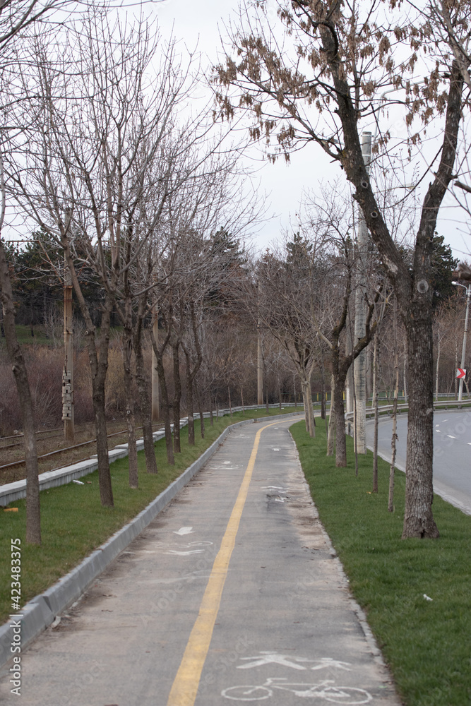 Bicycle path in the northern part of Bucharest. bicycle track leading to the pipera area of Bucharest Bicycle path in the northern part of Bucharest. bicycle track leading to the pipera area of Bucharest