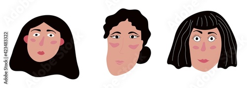 A set of funny avatars of women on a white background. Smiling, happy faces. Vector illustration for work and leisure photo