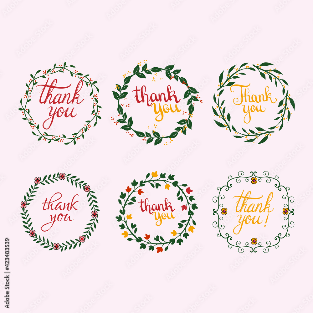 Thank you vector floral laurel wreath. Spring branches and leaves