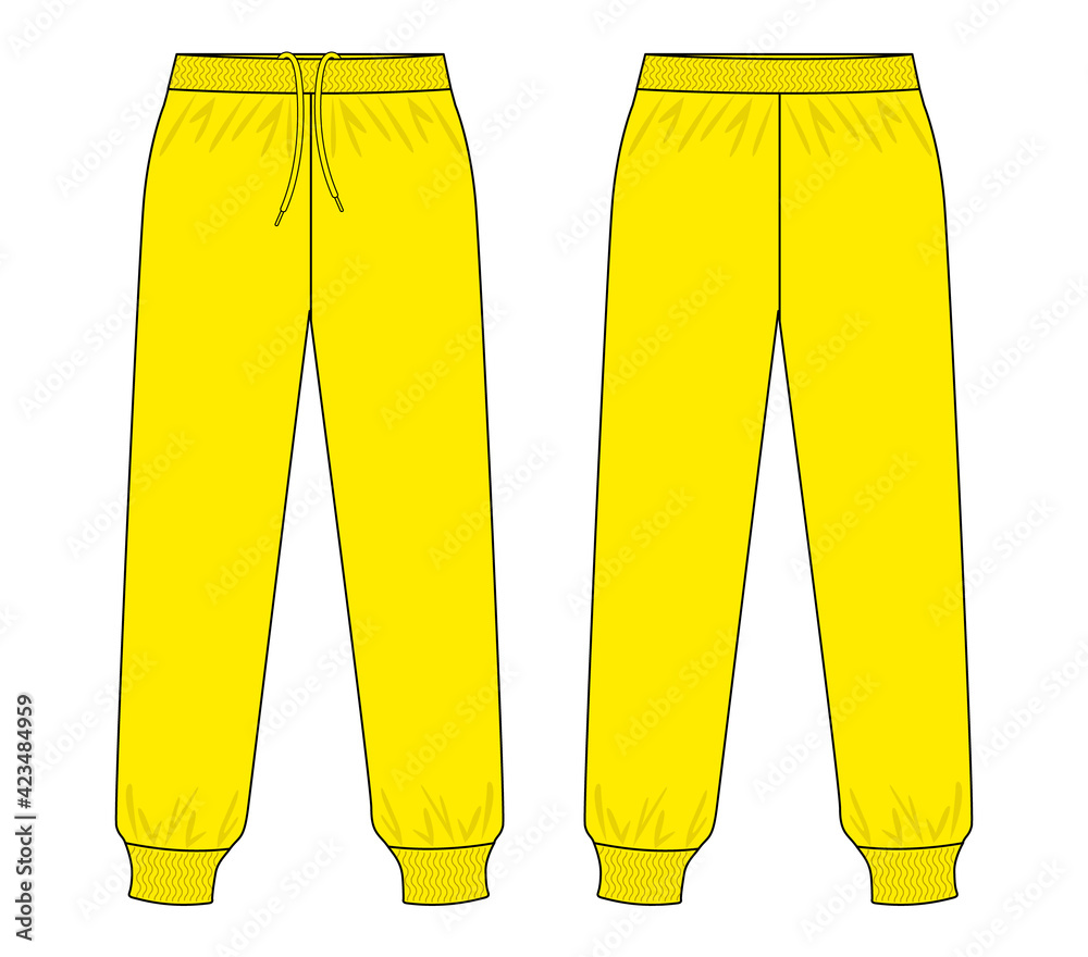 Yellow Tracksuit Pants Template Vector On White Background.Front And ...