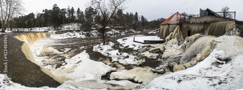 Partly frozen Keila-Joa waterfall in winter photo