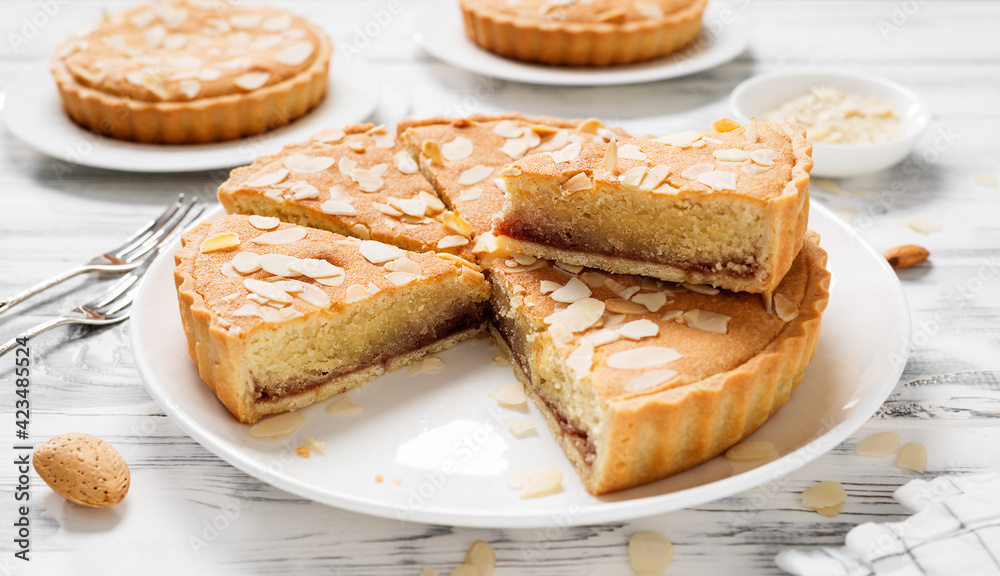 Strawberry Almond Bakewell Tart. Traditional British cuisine. Strawberry Almond Bakewell Tart. Traditional British cuisine.