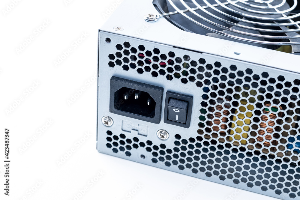 Fototapeta premium power button of a modern power supply on an isolated background