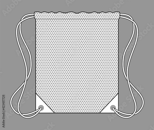 Flat Lay Mesh White Drawstring Bag Template on Gray Background, Vector File.