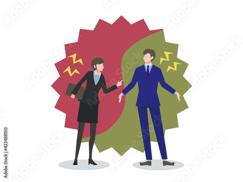 口論をする会社員男女　人物フラットイラスト　ベクター　 A heated dispute