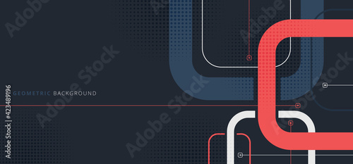 Banner web template design rounded squares geometric blue and red on black background
